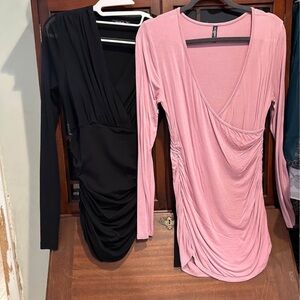Black and Pink Long Sleeve Ruched Shirts